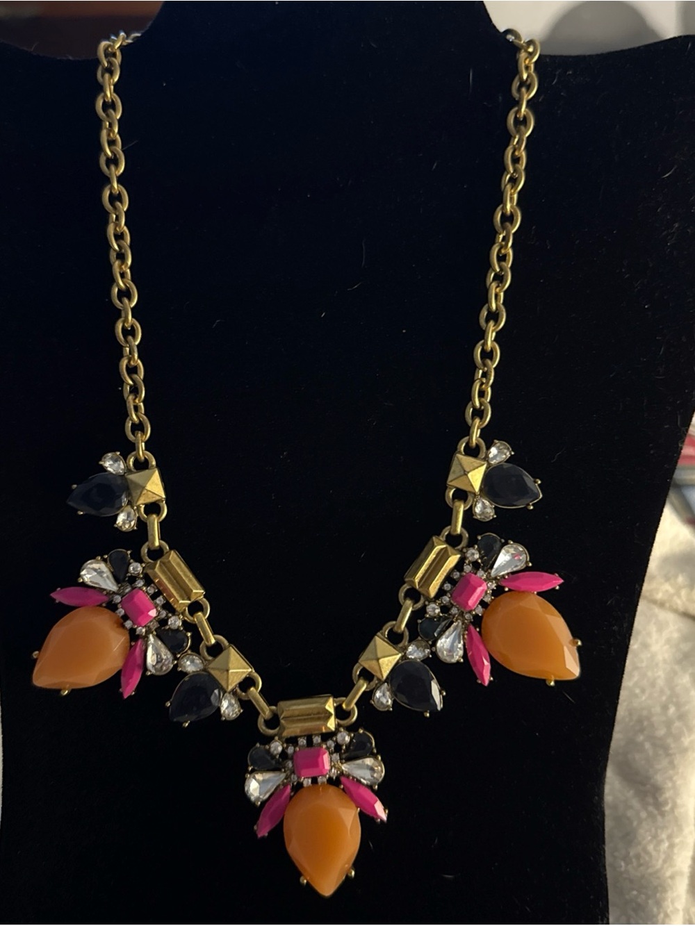 J. Crew Vintage Gold-Tone Necklace with Peach Navy and Hot Pink Accents - Picture 8 of 11